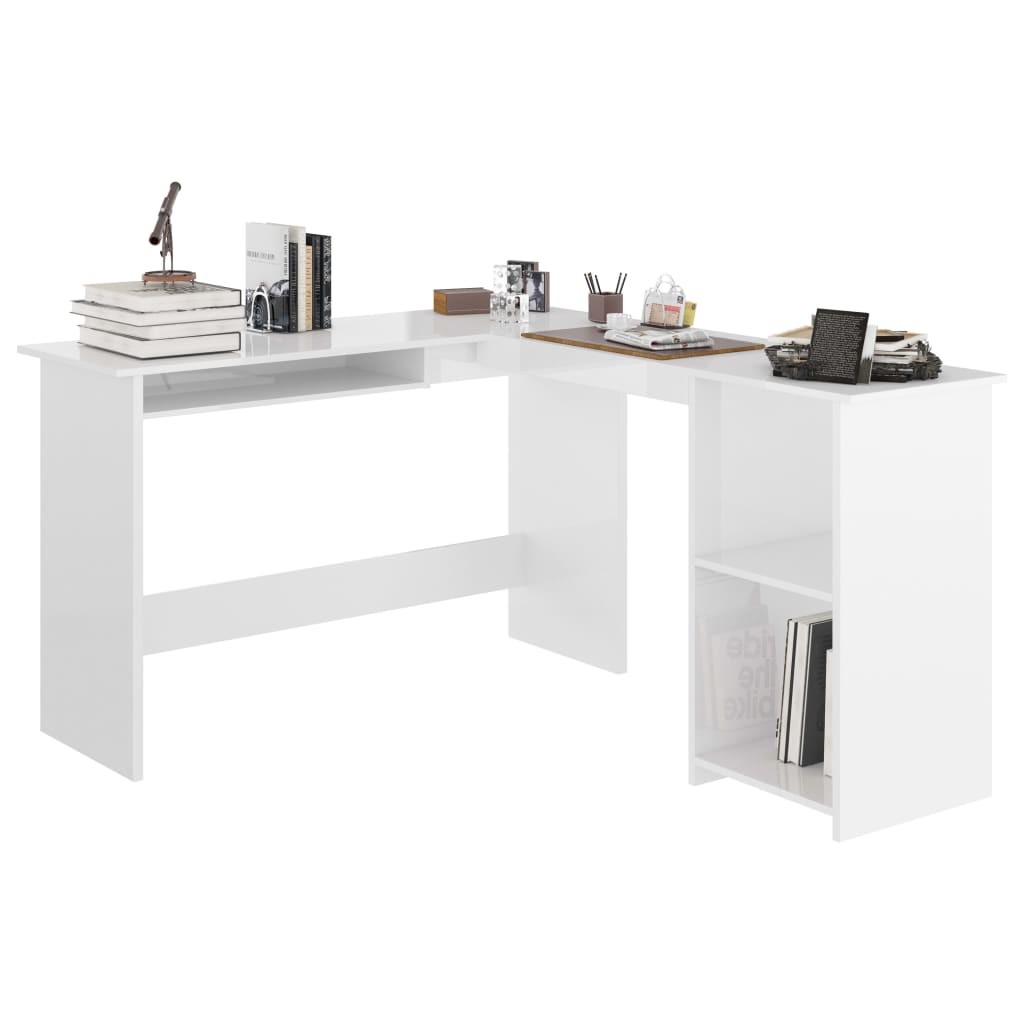 L-Shaped Corner Desk High Gloss White 120x140x75 cm Chipboard